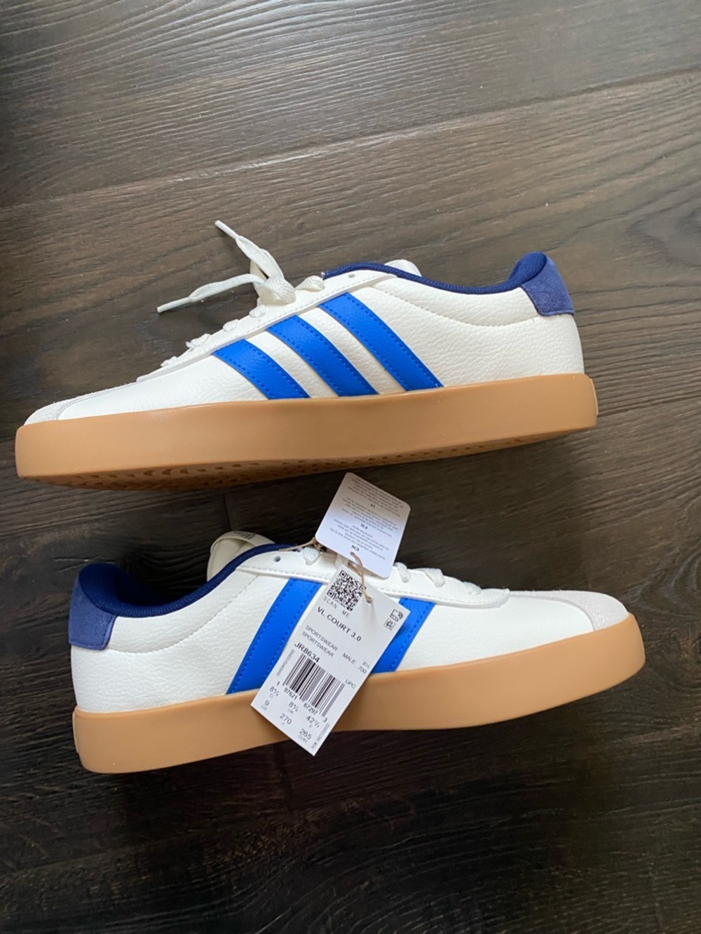 Adidas VL Court White Blue Sneakers Size 9 NWT Classic Casual Shoes